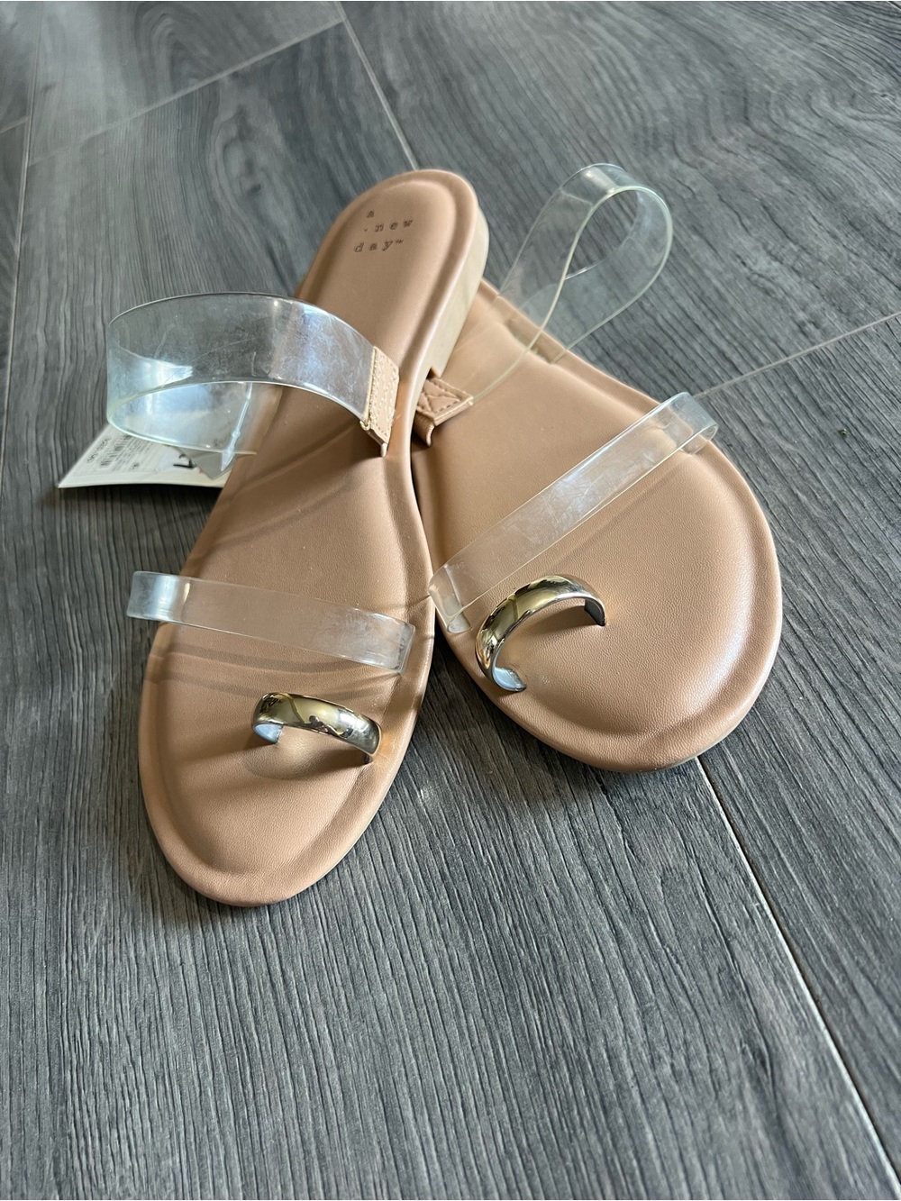 a new day Clear-Strap Tan Slide Sandals with Gold Accent - Picture 2 of 4